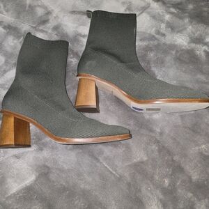 Dolce Vita Black Knit Sock Heeled Boots with Wood Block Heel